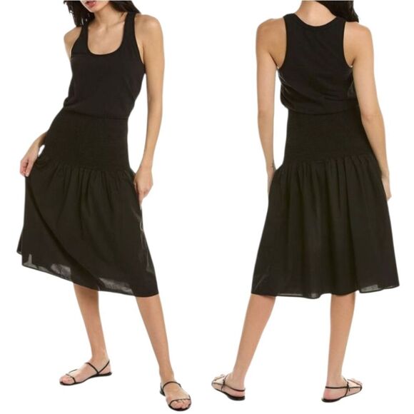 Nation LTD Sahar Combo Dress Smocked Neutral Minimalist Romantic Goth XS Black - Picture 3 of 15